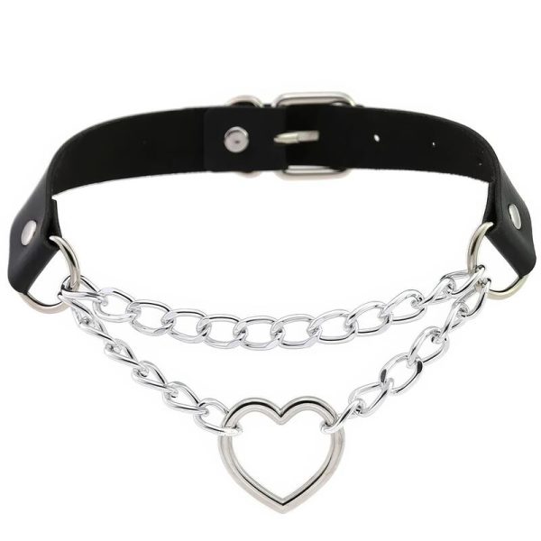 Double-Chain Heart Leather Collar