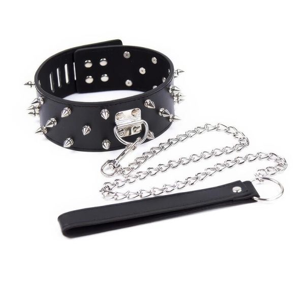 Double-Row Studded Collar and Chain Leash