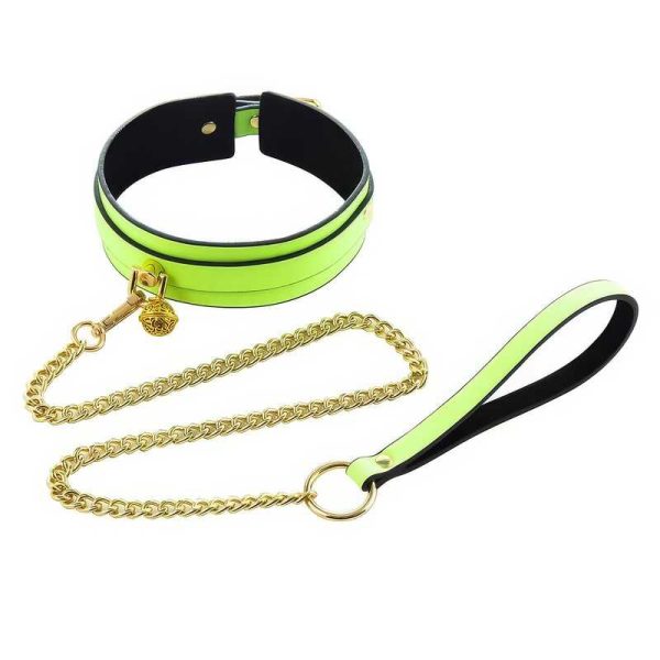 Glow Collar with Gold-Tone Chain Leash