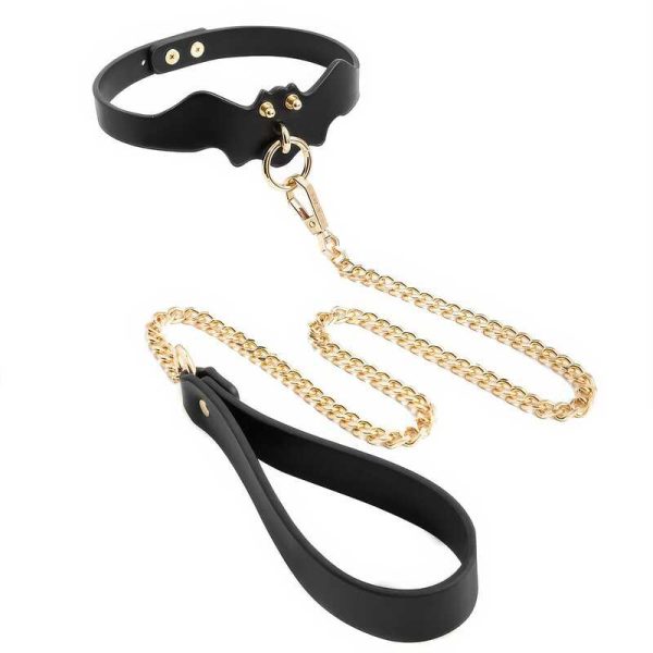 Gold Bat Collar with 31.5-Inch Chain Leash