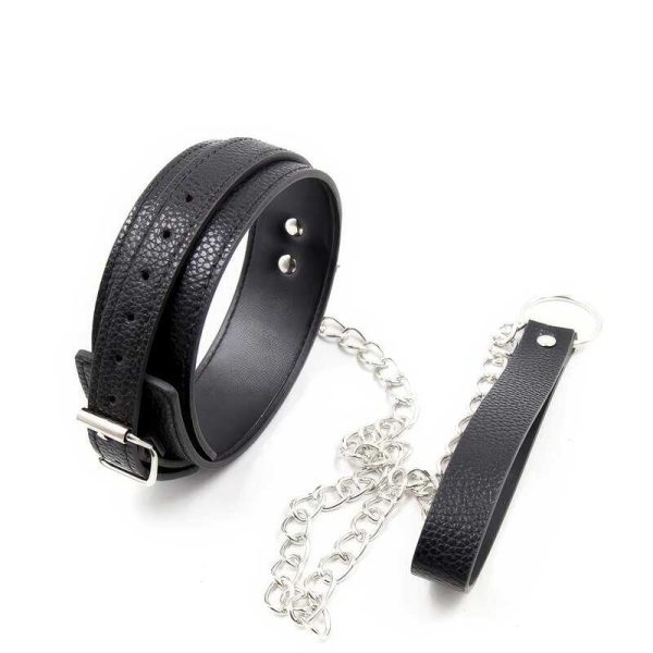 Grained Leather Collar and Chain Leash