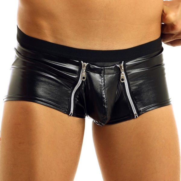 Men's Double-Zip Faux Leather Briefs