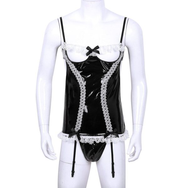 Men's Vinyl Open-Cup Corset Set
